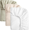 SOULFUL Muslin Crib Sheets for Boys Girls, 3 Pack Soft and Breathable Cotton Fitted Crib Sheets for Standard Crib Mattress (28"x 52", White & Beige & Mist Sage)