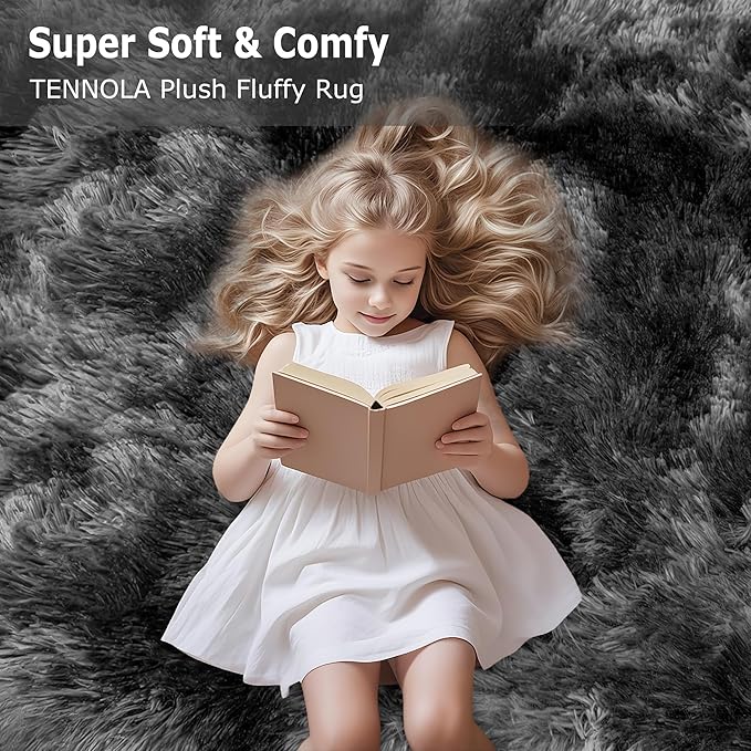 Soft Fluffy Plush Area Rug for Bedroom Living Room, 5x8 Tie-Dyed Grey and Black Fuzzy Shag Carpet Indoor Modern Shaggy Rug for Kids Room Boys Girls Dorm Nursery Home