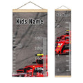 Personalized Kids Name Growth Chart Ruler for Wall Wood Frame Height Measure Chart 13.4x56 in Linen Hanging Height Growth Chart Race Car Kids Room Decor
