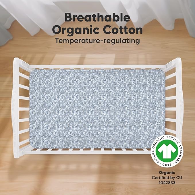 KeaBabies 2-Pack Organic Crib Sheets for Boys, Girls - 52x28 Fitted Crib Mattress Sheet Neutral, Breathable Jersey Cotton Cover for Baby Bed, Toddler Mattress, Soft & Cute Prints (Excavation)