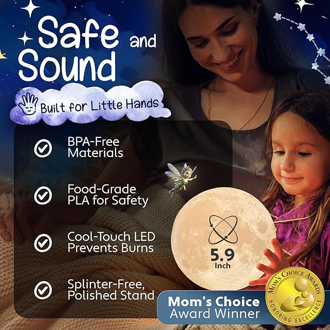 Mind-glowing 3D Moon Lamp - 16 LED Colors, Dimmable, Rechargeable Night Light (Large, 5.9in) with Wooden Stand, Remote & Touch Control - Nursery Decor for your Baby, Birthday Gift Idea for Women