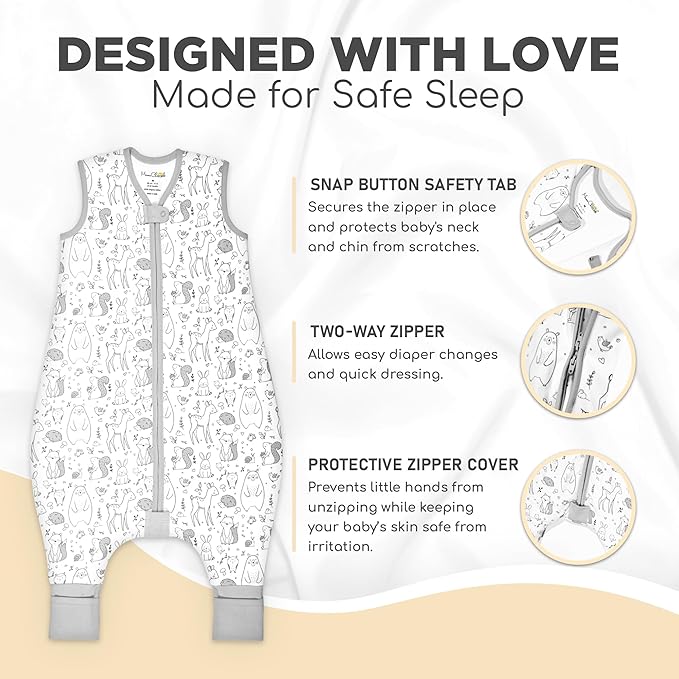 Mama Cheetah Toddler Sleep Sack with Feet 2T, 2.5 TOG Organic Cotton Baby Sleeping Bag with Legs, Winter Baby Wearable Blankets for Early Walker M