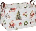 CLOCOR Collapsible Fabric Storage Container, Waterproof Toy Bin with Handles, Gift Basket (Watercolor Christmas)