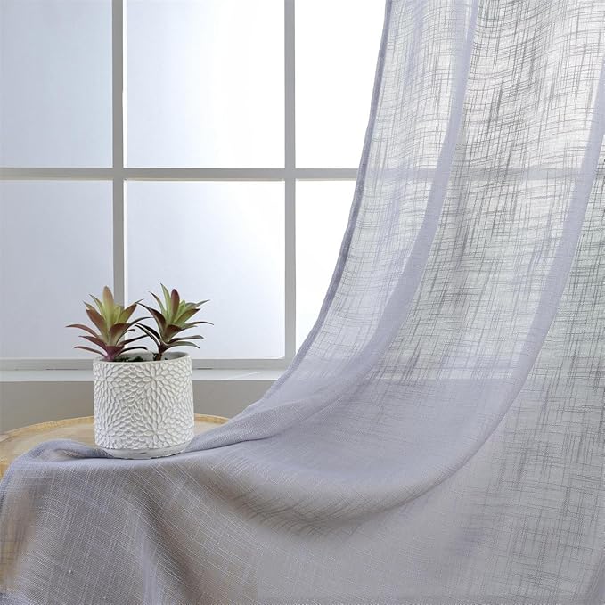 MIUCO Semi Sheer Curtains Poly Linen Textured Solid Grommet Curtains 84 Inches Long for Nursery 2 Panels (2 x 37 Wide x 84" Long) Silver