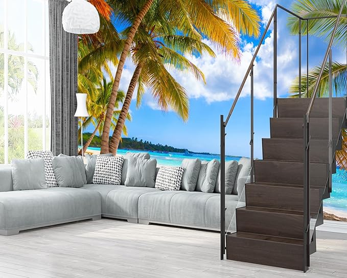 XMPMBM-Beach Palms Landscaping Fabric Wallpaper Tree Leaf Living Room Bedroom Bathroom Wall Mural-W 132" X H 92"（93 Square Foot）