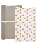 Changing Pad Cover for Baby Boy Girl 2 Pack, Muslin Changing Table Pad Covers with Boho Style, Neutral Nursery Bedding Essentials Soft and Breathable (Cookie & Light Khaki)