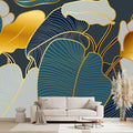 Golden Botanical Leaf wallpeper Living Room Bedroom Wall Mural - 183"x120"（Not Peel and Stick）