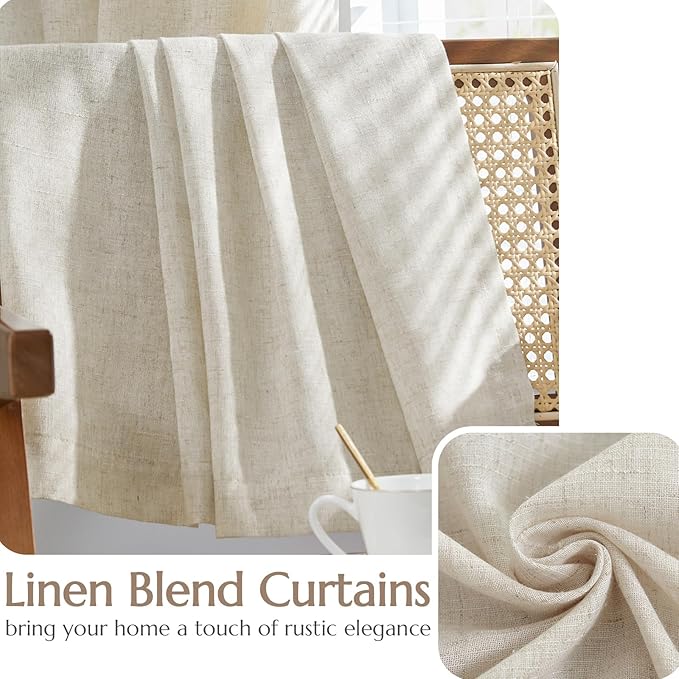 jinchan Linen Blend Curtains for Living Room 90 Inches Length 2 Panels Natural Window Treatment for Sliding Glass Doors, 50 Inches Wide Farmhouse Drapes with Rod Pocket Back Tab (50W x 90L, Ecru)