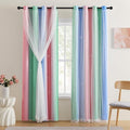 XiDi Short Curtains for Girls Bedroom Decor Kids Blackout Curtains for Nursery Room Darkening Rainbow Princess Unicorn Wall Decals Little Girl Pink Green Blue 34x63 Inches Long 2 Panels Set
