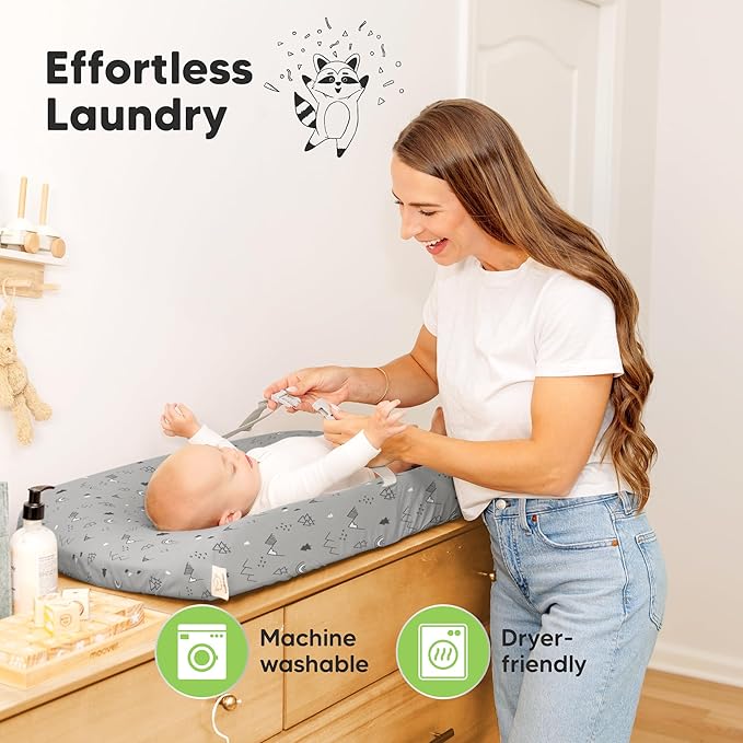 2-Pack Baby Changing Pad Cover for Girl, Boy - 32x16 Soft Viscose Derived from Bamboo Baby Diaper Changing Table Pad Cover Sheets, Neutral, Snug Fit Nursery Diaper Change Sheets (Woodland)