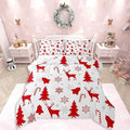 Feelyou Merry Christmas Bedding Set Soft for Boys Girls, Xmas Tree Reindeer Comforter Set Full Size Candy Cane Bell Duvet Quilt Microfiber Snowflake Bedroom Decor 3 Pcs with 2 Pillow Cases