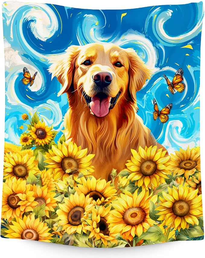 Golden Retriever Blankets for Boys/Girls - Dog Blanket for Dog Lovers - Soft Cozy Lightweight Sunflower Throws Gifts - 40"x50"