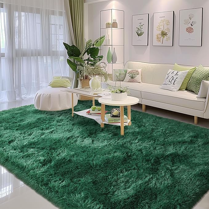 Fluffy Runner Rugs for Bedroom 2x6, Black Green Runner for Hallway Non-Slip, Bedside Shaggy Fuzzy Bedroom Decor