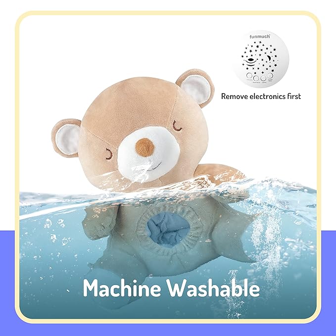 Teddy Bear Baby Soother - Sleep Soothing White Noise, Portable Night Light Projector and Melodies, Toddler Crib Lullaby Machine Sleeping Aid for Newborns and Up, Babies Stuffed Animal Plush Toy