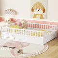 Bellemave Full Floor Bed with Slats and High Fence, Full Size Montessori Floor Beds with Door, No Box Spring Needed, Easy Assemble Montessori Bed Frame(White Full)