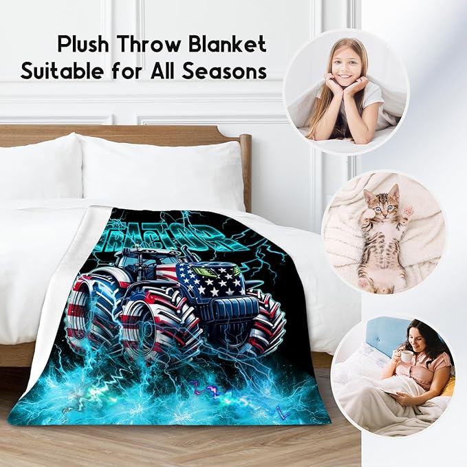 Kids Blanket Tractor Blankets Gifts for Toddler Boys, 30"x40" Fleece Soft Cozy Car Theme Throw for Couch Sofa