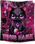 Personalized Blanket for Cat - 40" x 50" Custom Black Cat Throw Blankets Gifts for Girls, Kids - Cozy Fuzzy Throws Stuff for Chair, Crib
