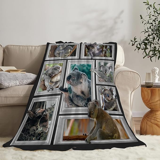 Koala Blanket Funny Koala Gifts for Girls Boys Woman Kids Koalas Lover Throw Blankets Soft Blanket Warm Fleece Flannel Plush Blankets for Bed Sofa Couch 50"x60"