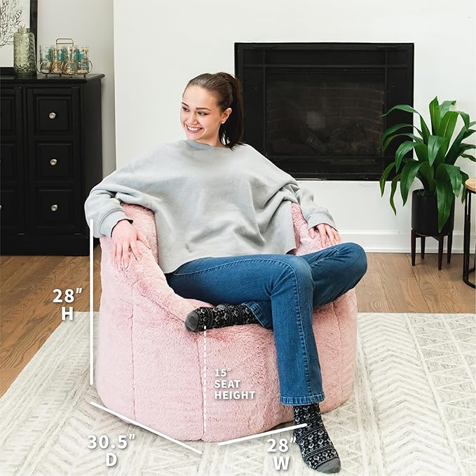 Big Joe Milano Bean Bag Chair for Kids, Teens, Adults, Ultra-Soft Mauve Plushie Polyester Blend, Lightweight Seat for Reading Nook and Gaming, 2.5 Foot Refillable