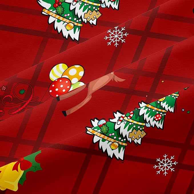 Christmas Duvet Cover Twin Size Red Gingham Christmas Bedding Set Kids Boys Girls Xmas Grid Checked Cartoon Deer Pattern Comforter Cover 2 Pcs with Zipper Closure (No Comforter)