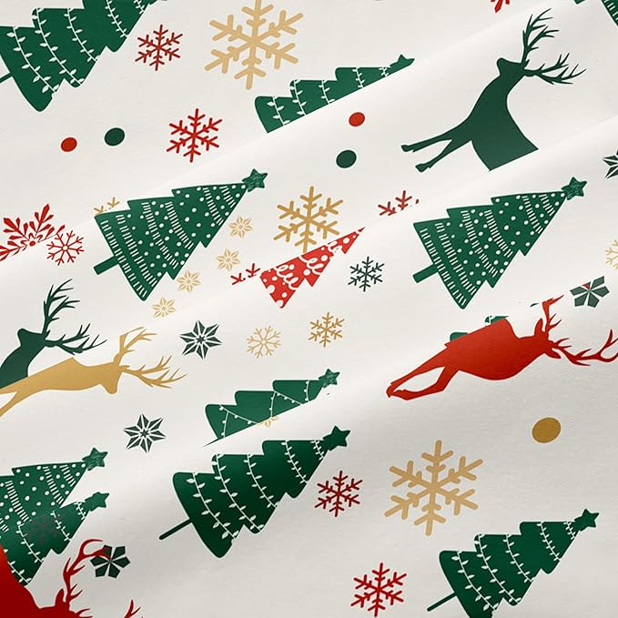 Christmas Duvet Cover Full Size Green Christmas Tree Bedding Set Kids Boys Girls Xmas Deer Pattern Comforter Cover 3 Pieces with Zipper Closure (No Comforter)