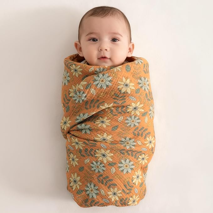 NTBAY 2 Layer Muslin Cotton Baby Swaddle Blanket, 42x60 Soft and Breathable Receiving for Newborns and Infants, Perfect for Crib, Stroller, Travel, Lightweight Nursery Blanket, Vintage Daisy Bloom