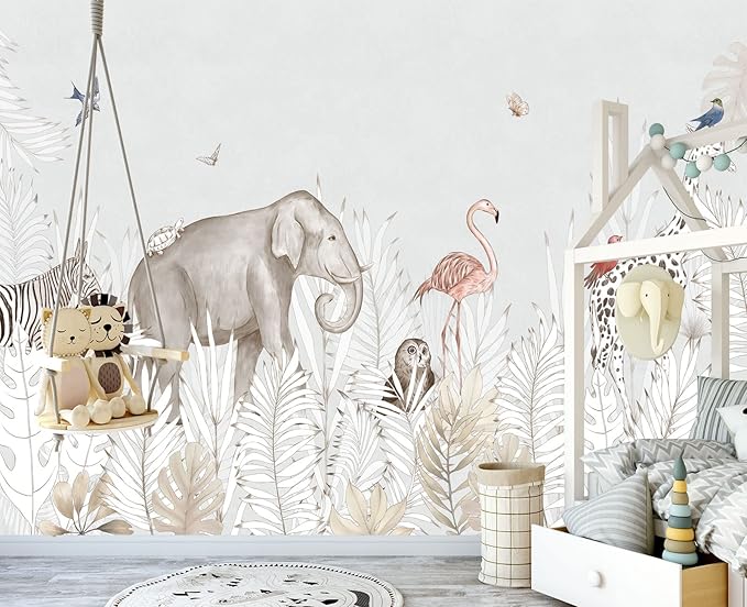 Elephant Zebra Animal Nursery Wallpaper Wall Mural 178" x 117"