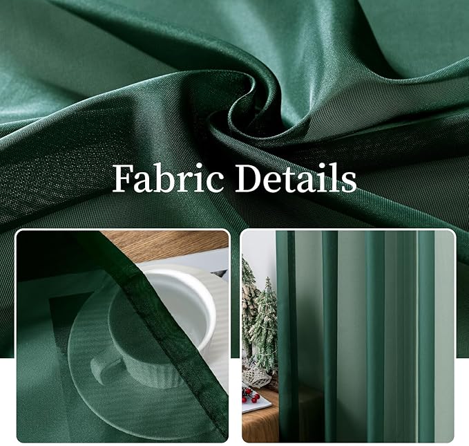 MIULEE Christmas Solid Color Sheer Window Curtains Elegant Window Voile Panels/Drapes/Treatment for Bedroom Living Room 2 Panels 54 X 45 Inches Hunter Green