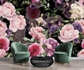 AFZEVEB-Black Watercolor Purple Peony Flower Wallpaper Wall murals for Bedroom 136"x96"(Not Peel and Stick)