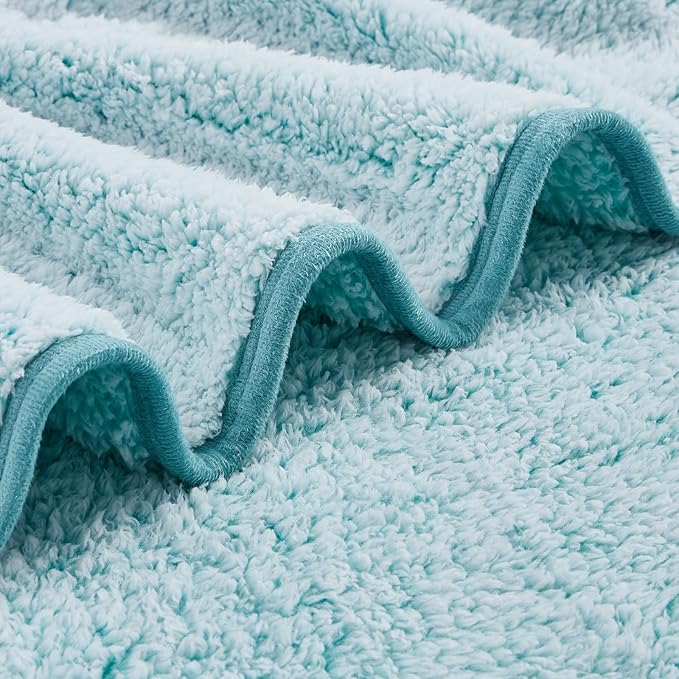 EMME Soft Sherpa Fleece Blanket Reversible Plush Fluffy Large Blanket, Light Weight Warm Decorative Boho Blanket Cover for Sofa, Couch, Bedroom,Travel(Plush Teal,90"x90")