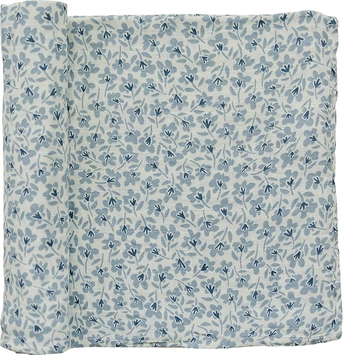 Mebie Baby Blue Blossom Muslin Swaddle, Modern and Neutral Blanket for Baby Girl or Boy, 0-3 Month, Comfy Wrap