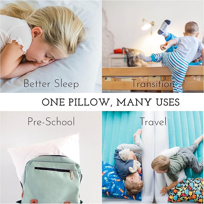 Little Sleepy Head Youth Pillow, 16x22, Soft Toddler Pillow, Hypoallergenic Pillow Case - Perfect Kids Travel Pillow (Strawberries)