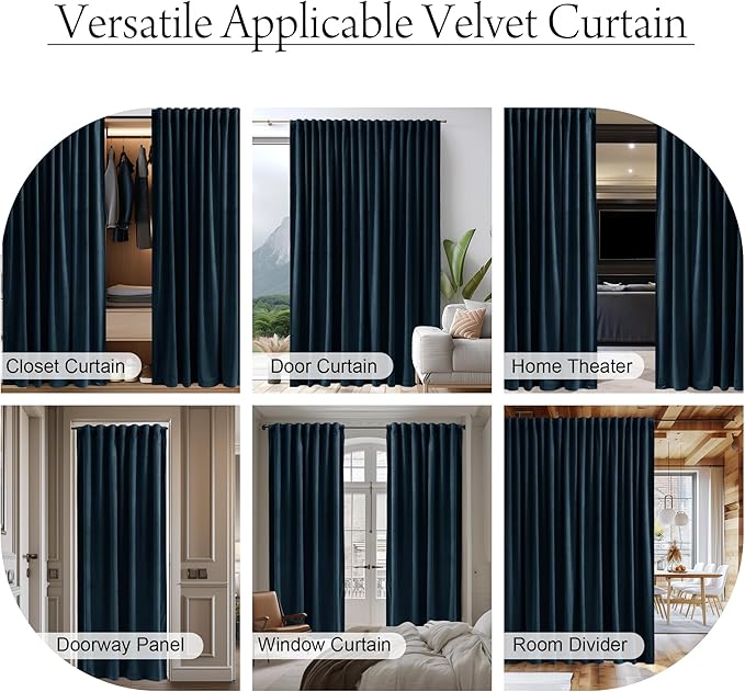 StangH Navy Blue Doorway Curtain 80 inches Long Super Soft Velvet Thermal Insulated Room Divider Blackout Privacy Protect Drapes for Bedroom Sliding Door Closet, W42 x L80, 1 Panel