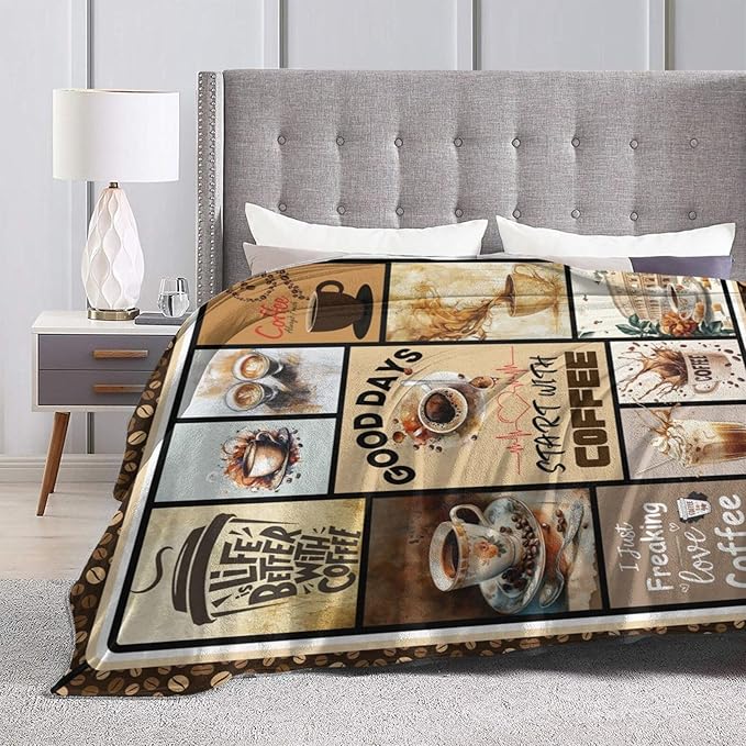 Coffee Blanket Vintage Drink Cup Throw Blankets Gifts for Girls Boys Kids Warm Soft Lightweight Flannel Coffee Bean Plush Throws Fleece Bedding Stuff for Men Women 60"x50"