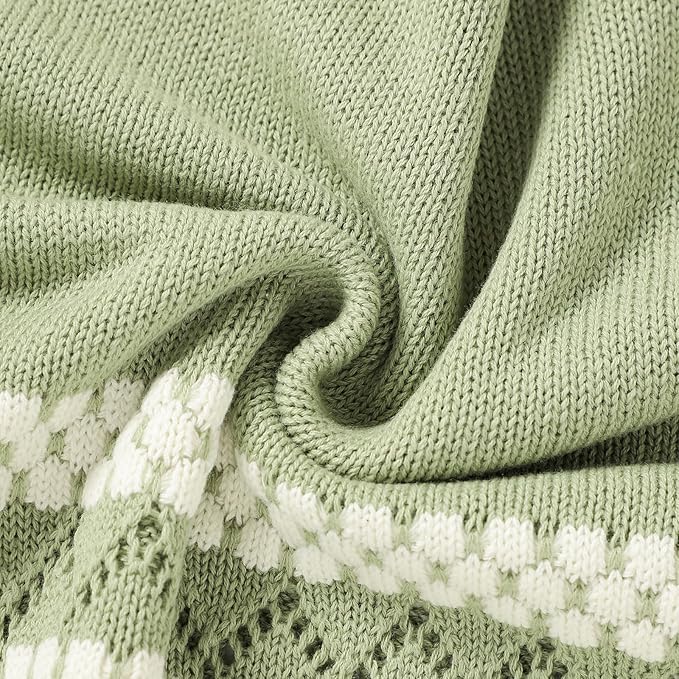 mimixiong Coton Baby Blanket Knitted Receiving Baby Blankets for Newborns Boy Girl Sage Green 40x30 Inch