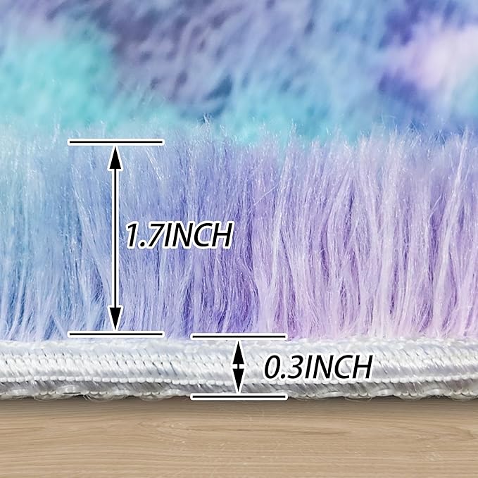 3x3 ft Small Fluffy Purple Rainbow Kids Rug for Girls Bedroom,Tie Dye Colorful Soft Shag Carpet Round Plush Shaggy Circle Area Rug Pink for Girls Room Nursery Baby Playroom Unicorn Home Decor