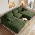 107" Cloud Modular Sectional Sofa with 1 Ottoman, Deep Seat Boneless Couch, Modern Upholstered Corduroy Couches, Comfort U Shaped Sofa for Living Room, No Assembly Required(Green,Right Facing Chaise)