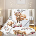 Custom Baby Crib Bedding Set, 3 Pcs Personalized Nursery Bedding Set with Name, Soft Baby Bedding Crib Sets with Blanket - Toddler Crib Sets for Girl Boy, Infant Newborn Gifts, Red Highland Cow