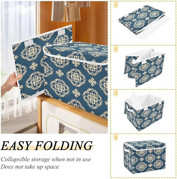 senya Large Storage Bins with Linen Collapsible Foldable Storage Cubes Fabric Closet Organizer Containers box with Flip-Top Lid for Home Bedroom Office 16.7 x 12.6 x 11.8in (Pattern Flower)