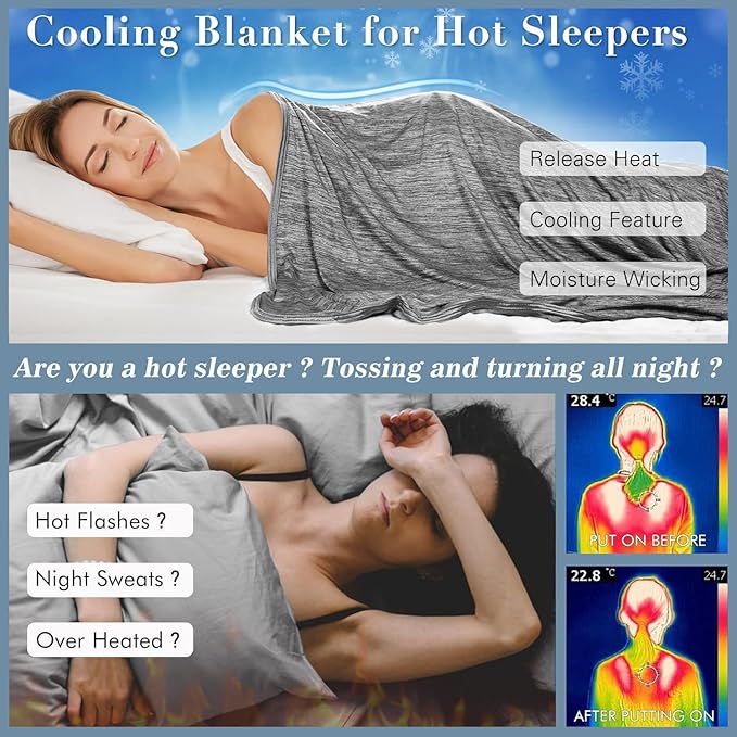 LUXEAR Cooling Blanket for Hot Sleepers Night Sweats Japanese Q-Max>0.5 Arc-Chill Cooling Fiber Keep Adults Children Cool All Night Twin Size Cool Summer Blanket 59 X 79in -Black