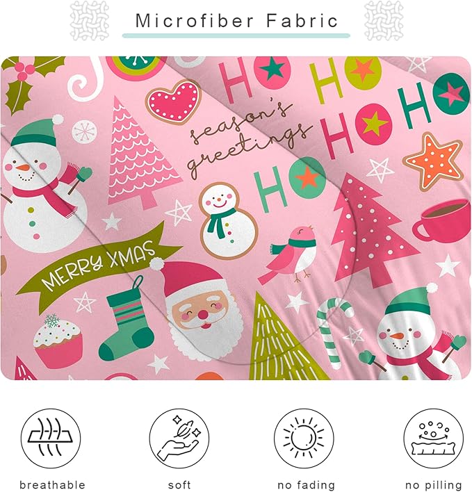 Pink Christmas Comforter Set: Full Size Cartoon Xmas Snowman Bedding Sets Cute Santa Claus Christmas Tree Elk 3 Piece Quilt Bed Set 1 Comforter & 2 Pillowcases