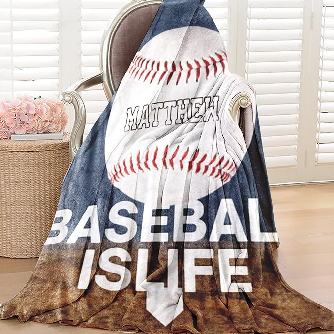 Personalized Baby Balll Soft Blanket: Custom Kids Baseball Design Blanket with Name and Number - Bedding Gifts for Infants Toddlers Adults 30x40inch
