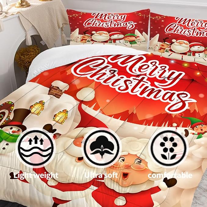 Christmas Bedding Sets King Size Comforter Set for Kids Boys Girls Bedroom Xmas Gift Christmas Festival Winter Snow Quilt Set,1 Comforter + 2 Pillow Cases