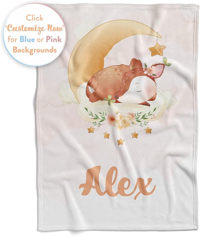 Personalized Baby Blankets with Name | Custom Fawn Blanket for Baby Girls and Baby Boys | Unisex Warm Soft Fleece Swaddle Blanket Minky | (Fawn, Fleece 30"x40"), Deer