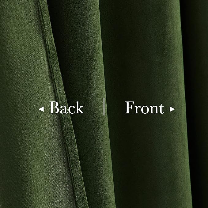 StangH Moss Green Velvet Curtains 84 inches Long, Back Tab Room Darkening Window Treatment Super Soft Thick Heavy Drapes for Bedroom Office, W52 x L84, 2 Panels