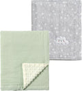 CREVENT 2Pcs 30''X40'' Cute Cozy Fluffy Warm Baby Blankets for Infants Toddlers' Bedding Crib Cot Stroller - Grey Cloud + Muslin Green