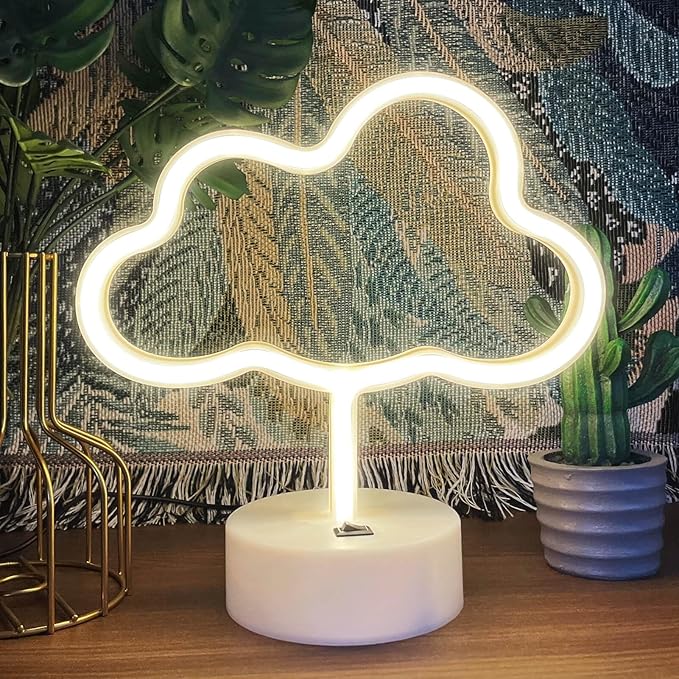 Cloud Neon Sign Led Light for Bedroom, Warm White Room Decor USB/Battery Operated, Aesthetic Stand for Girls Boys Party Birthday Christmas Gifts