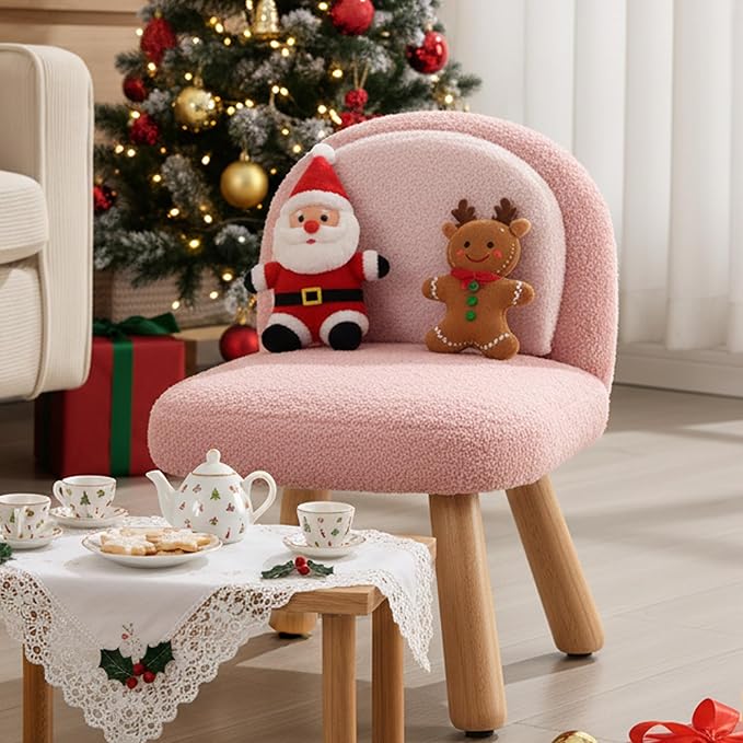 Kids Chair Toddler Chairs Comfy Sherpa Toddler Couch Sofa, Fluffy Kids Desk Chair for Drawing, Wooden Kid Reading Chairs, Boys Girls Desk Chairs for Bedroom/Playroom/Nursery/Gifts, Pink