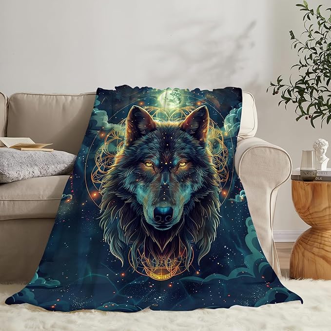 Wolf Fantasy Throw Blanket - Gifts and Decor for Girls, Boys, Women, Men, Kids, Adults - Soft Warm Cozy Fleece for Couch, Sofa, Bed 80"x60"
