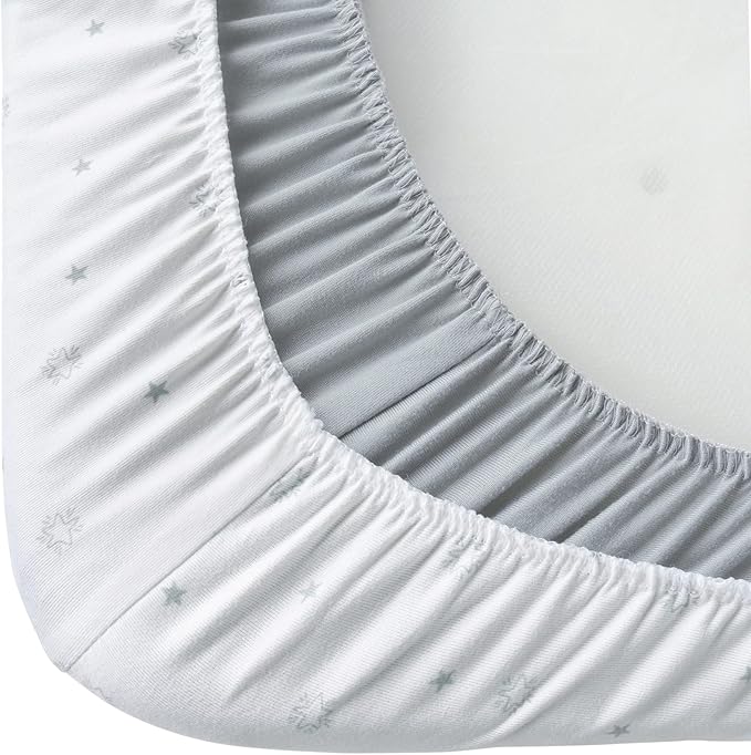 Mini Crib Sheets Fitted 38" x 24"- Compatible with Dream On Me, Babyletto, Davinci & Delta Mini Crib Mattress Pad, Stretchy Soft Mini Crib Sheets Neutral for Baby Boy Girl, Grey & White Star - 2 Pack